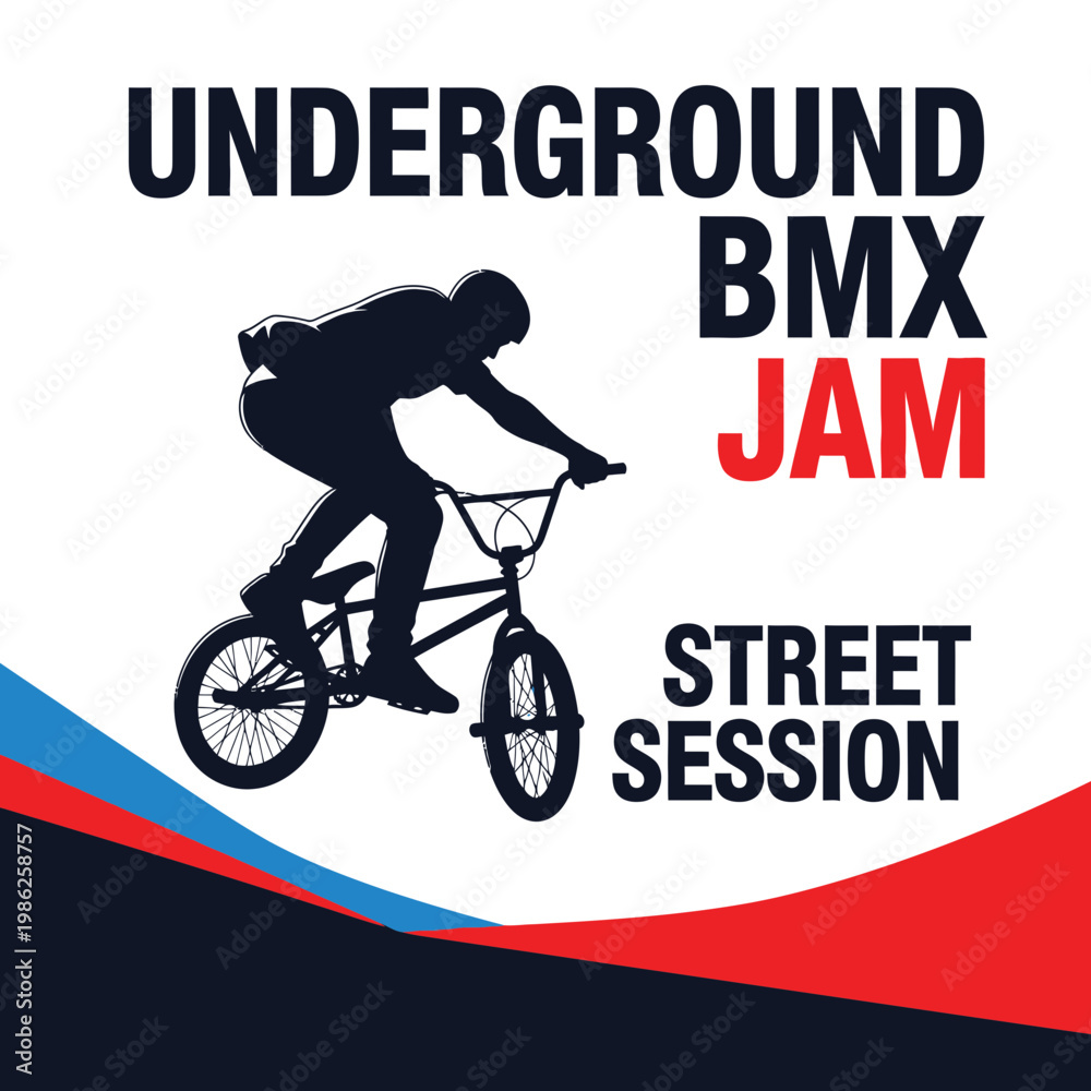 Fototapeta premium Thrilling Underground BMX Jam Event: Street Session Featuring Action Silhouette on White Background