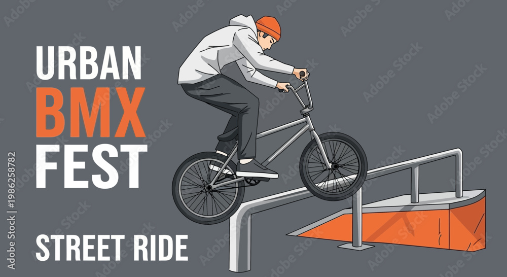 Naklejka premium Thrilling Urban BMX Action: A Vibrant Display Of Street Cycling Skills