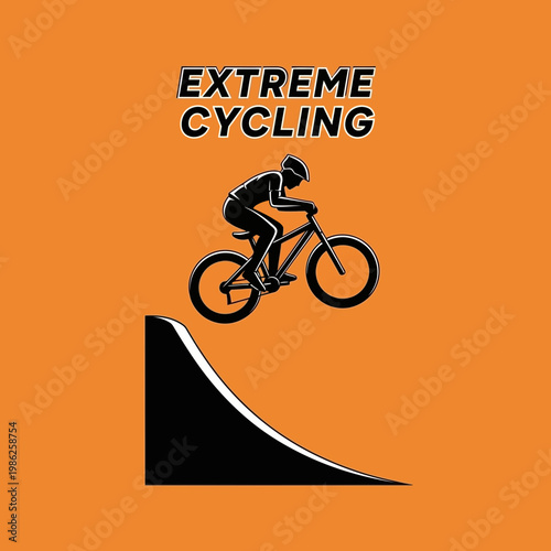 Thrilling Silhouette Of Bicyclist Performing Daredevil Stunt On Orange Background