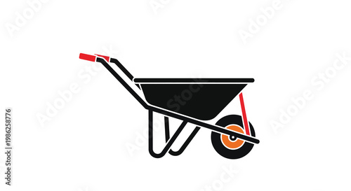 Simple black and white illustration of a classic wheelbarrow