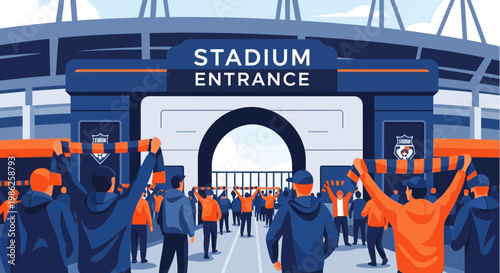 Thrilling Stadium Entrance Scene, Enthusiastic Spectators Ready For a Matchday Experience