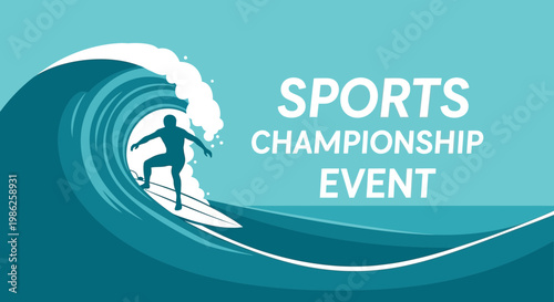 Thrilling Surf Championship Event Illustration Depicting Athlete on Dramatic Wave