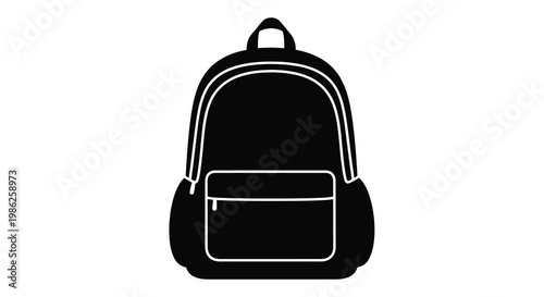 A simple black and white illustration of a school backpack