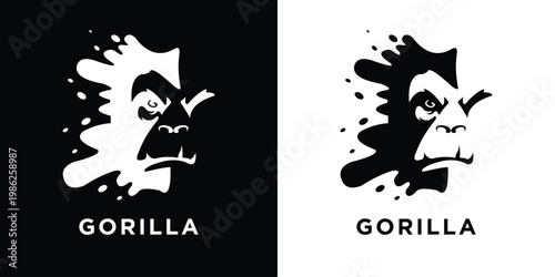 Gorilla Logo Design Abstract Splatter Art.
