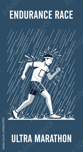 Tough Ultra Marathon Runner Pushing Through Heavy Rain