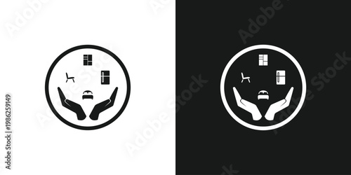 Hands Protecting Home Interior Icons.