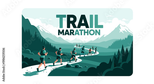 Trail Marathon Runners Race Through The Mountains On A Scenic And Demanding Path