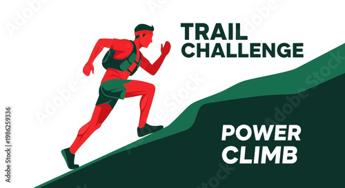 Trail Challenge: Dynamic Illustration of a Runner Ascending a Hill with Power and Determination