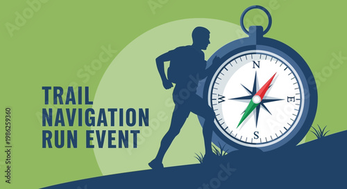 Trail Navigation Run Event: A Vector Illustration Showcasing Compass and Runner Silhouette