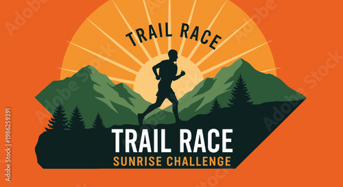 Trail Race Sunrise Challenge: An Athlete Silhouetted Against a Sunset Mountain Scene