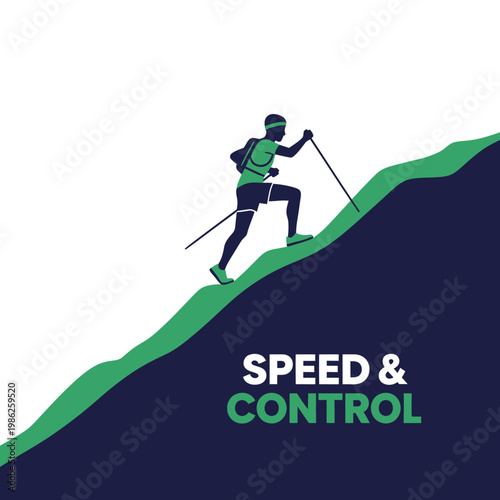 Trail Runner Ascending Mountain, Demonstrating Speed and Precise Control During Intense Climb