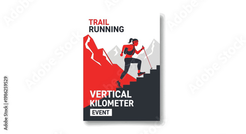 Trail Runner Ascending Steep Steps Towards Mountain Peak Vertical Kilometer Event Poster