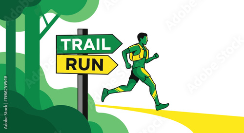 Trail Runner Embarks on Journey With Directions Sign, Promoting Endurance and Outdoor Activities