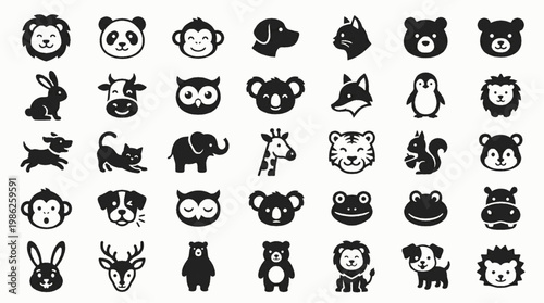 Animal and wildlife line icons set – outline, linear, nature and fauna symbols
