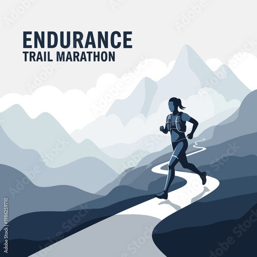 Trail Runner Embarking on Mountain Endurance Marathon: Adventure and Determination Depicted