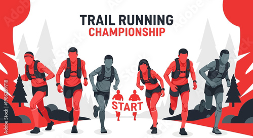 Trail Runners Compete in Championship Race with Dynamic Illustrations and Energetic Design