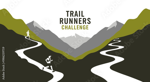 Trail Running Adventure Challenge Depicting Mountain Paths and Energetic Trailblazers in Motion