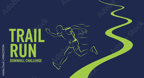 Trail Running Challenge: Energetic Silhouette of Athlete Conquering the Downhill Terrain