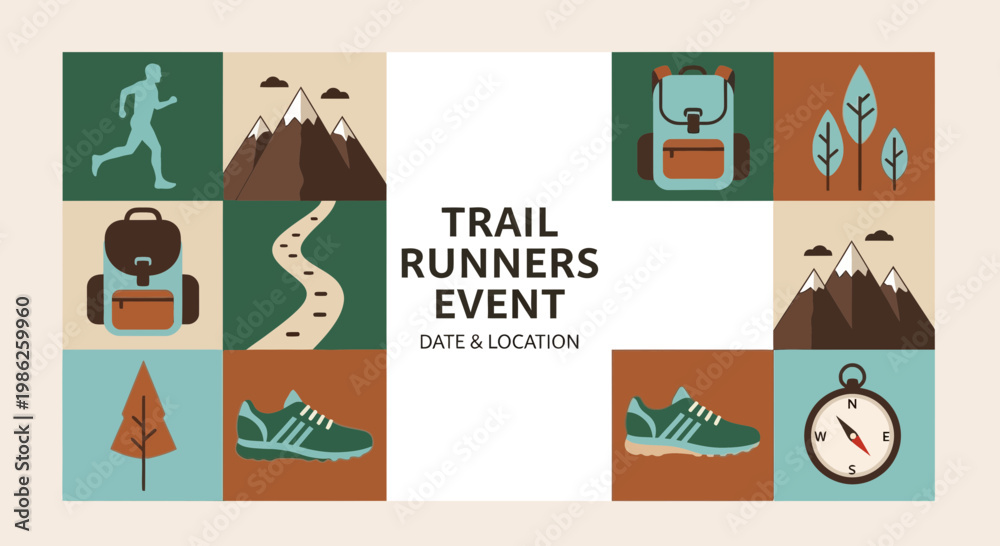 Fototapeta premium Trail Running Event Announcement: Explore Mountains, Run Trails, Discover Adventure