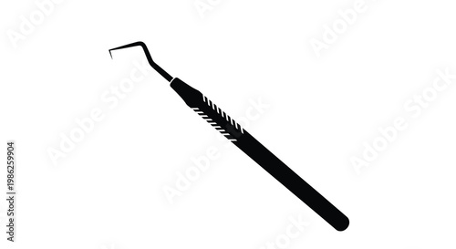 Black silhouette of a dental explorer diagnostic tool on white background