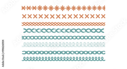 Collection of colorful embroidery stitch patterns and decorative border designs