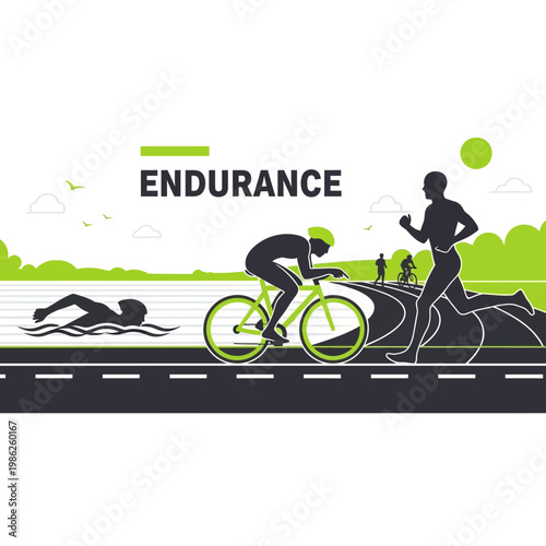 Triathlon Athletes Compete in Swimming Cycling and Running Event