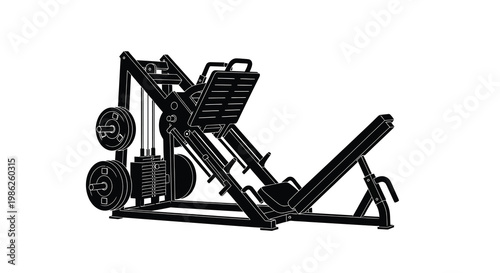 Black and white silhouette of a plate loaded leg press machine