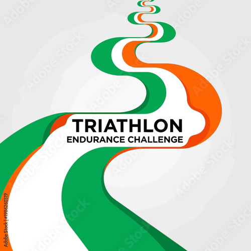 Triathlon Endurance Challenge Flag Winding Pathway Abstract Design