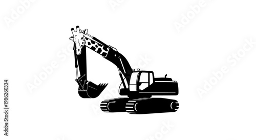 Black silhouette of an excavator machine.