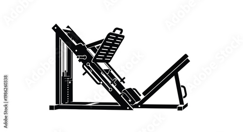 A black silhouette of a leg press machine in a gym setting