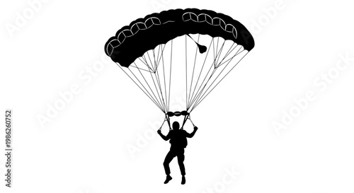 A striking image displays a parachutist mid air seemingly descending with a large canopy above presented as a silhouette high quality professional detailed modern
