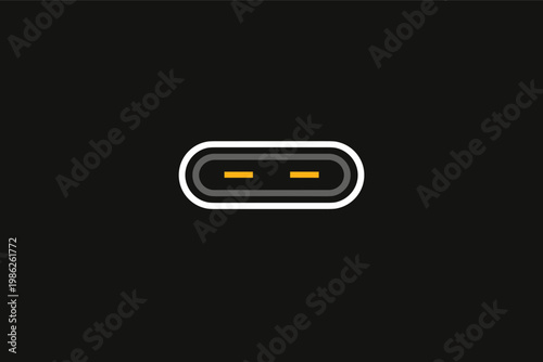 USB Type-C Port Icon Isolated on Black Background, Simple Flat Vector Illustration of Universal Serial Bus Connector for Technology, Hardware, Data Transfer, and Charging Device Interface Design