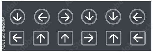 Assorted arrow icons in circular and square frames for digital navigation and direction