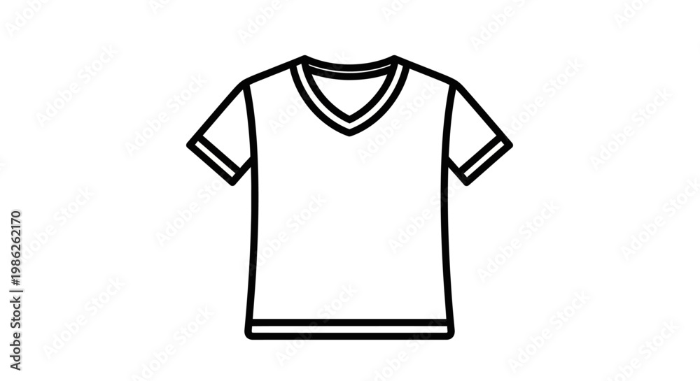 Fototapeta premium A simple black and white line drawing depicts a classic v neck t shirt isolated on a white background silhouette high quality professional detailed