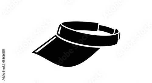 A stark black silhouette of a classic visor hat is prominently displayed against a clean white background showcasing simplicity high quality professional detailed modern