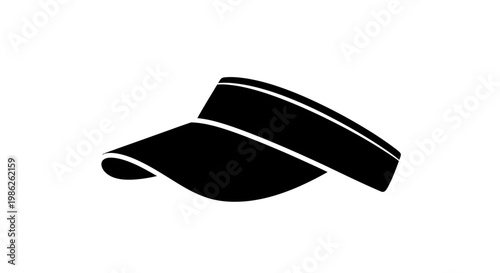 A stark black silhouette depicts a classic visor cap angled dynamically against a pure white background showcasing simple form silhouette high quality professional detailed