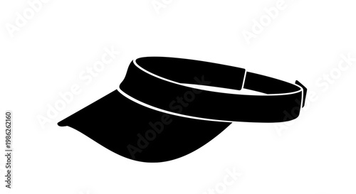 A minimalist depiction of a black visor against a stark white background showcases a classic sun protection accessory presented as a silhouette high quality