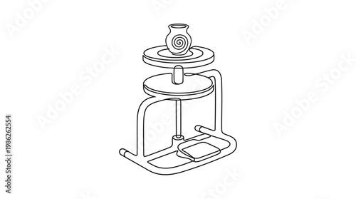 Potter Kick Wheel Single Continuous Line Drawing Minimal Monoline Pottery Craft Vector Illustration