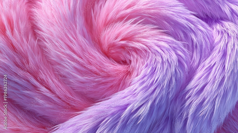 Fototapeta premium Abstract texture with pink and purple fluffy fur spiral design