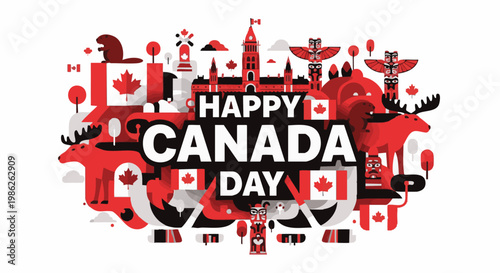 Photos Canada Day celebratory graphic with flat vector national symbols and landmarks i
