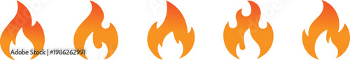 fire flame icon set — five orange gradient burning flame symbol vector illustration for logo and design