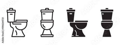 Toilet icon WC bathroom symbol set, simple restroom toilet vector illustration, front side view, flush outline black pictogram clean design