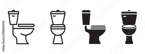Toilet icon WC bathroom sign, simple toilet vector illustration front side view, restroom flush outline black pictogram isolated design set