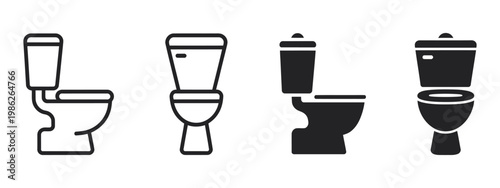 Toilet icon WC bathroom sign, simple toilet vector illustration front side view, restroom flush outline black pictogram isolated design set