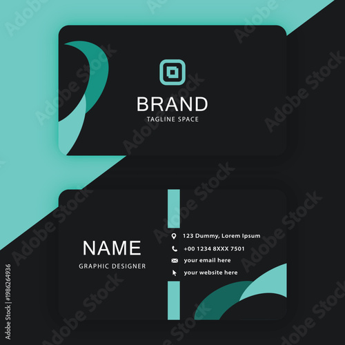 Modern graphic designer business card template with black and teal design elements vector illustration
