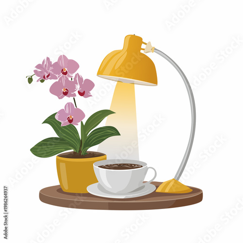 Ein ruhiges Indoor-Stillleben mit einer sanft leuchtenden Lampe