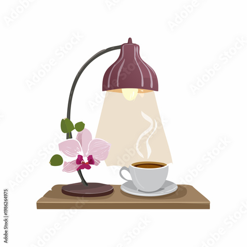 Ein ruhiges Indoor-Stillleben mit einer sanft leuchtenden Lampe