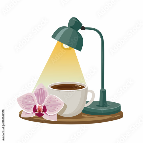 Ein ruhiges Indoor-Stillleben mit einer sanft leuchtenden Lampe