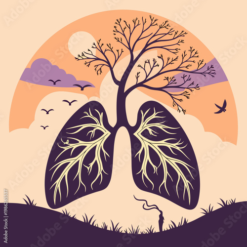 Respiratory tree concept with lungs and outdoors.