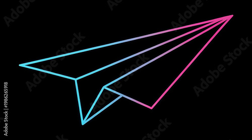 Wallpaper Mural Neon paper plane flying on black background, gradient cyan to magenta outline minimal illustration with motion vibe Torontodigital.ca